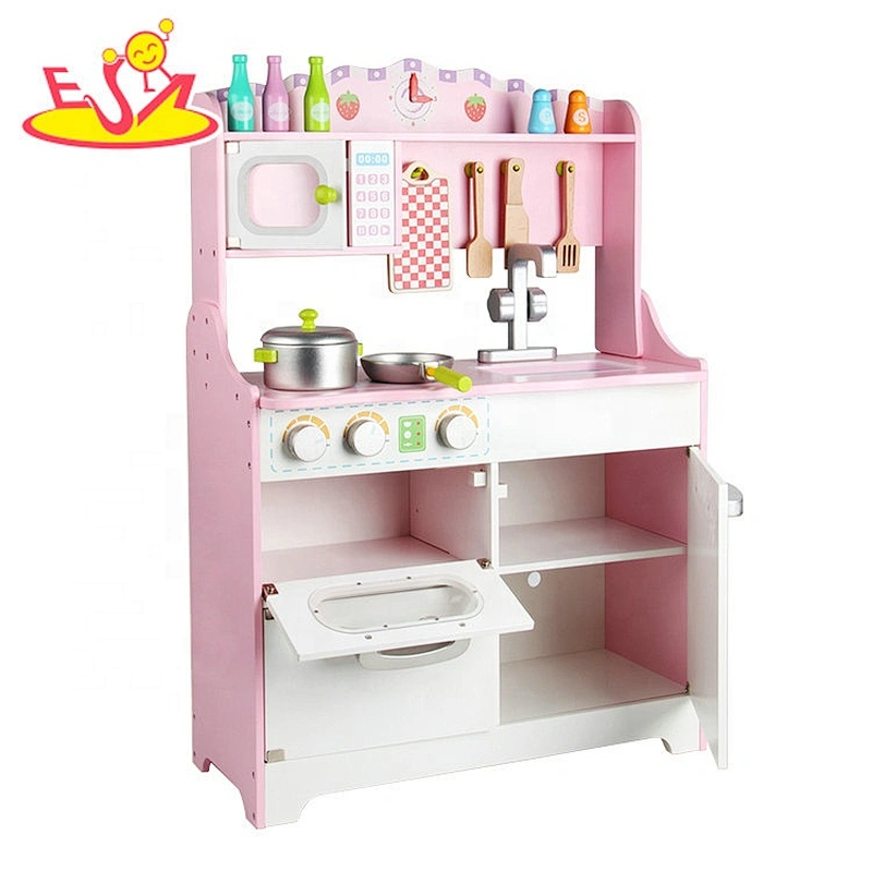 2020 New released pink wooden play kitchen set with accessories W10C482