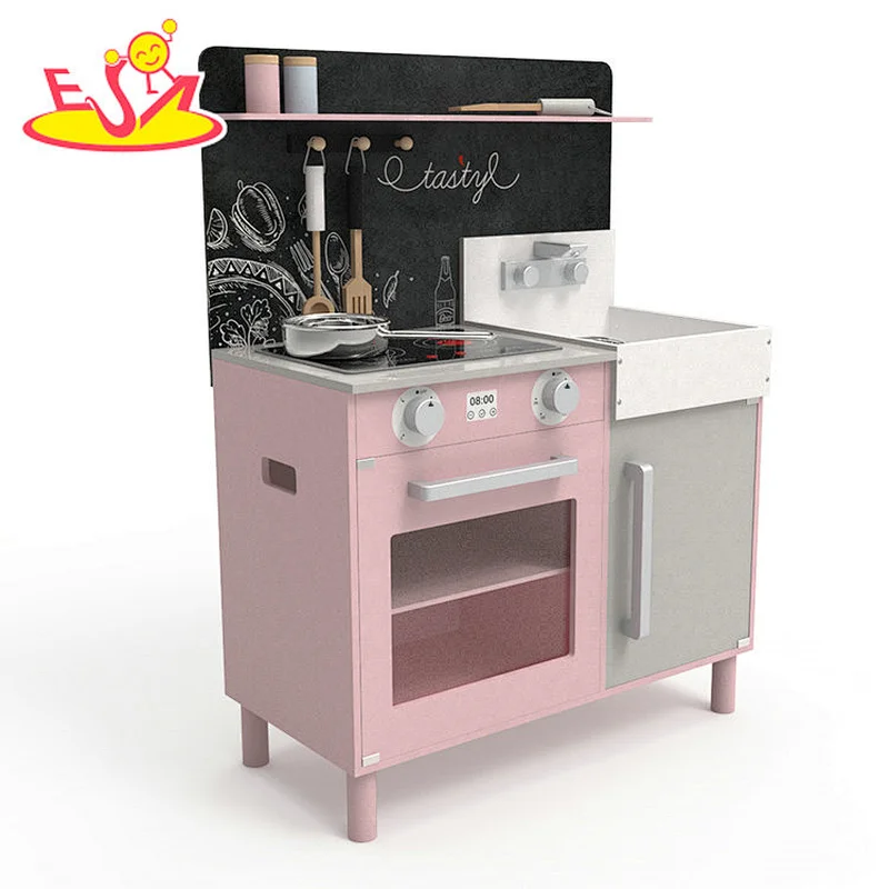 2020 New released pink wooden kids toys kitchen set for children W10C547B