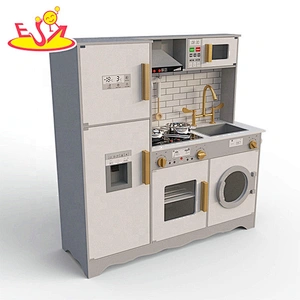 2020 New released kids wooden electronic play kitchen with ice maker, washing machine and refrigerator W10C514
