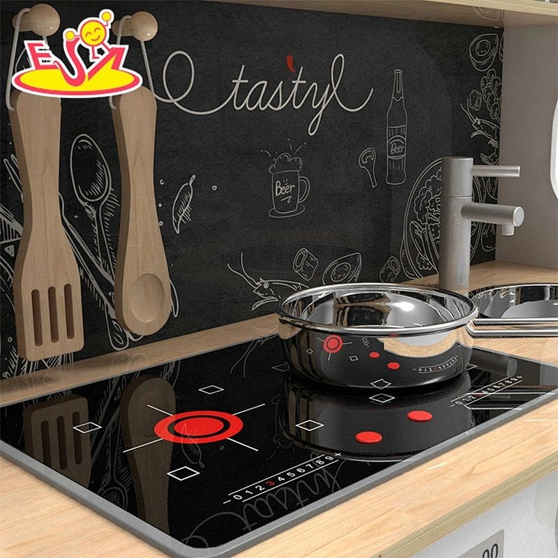 New arrival kids wooden kitchen toys play set with stainless accessories W10C546