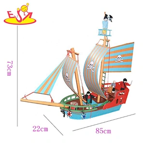 wholesale preschool wooden pirate ship playsets for children W03B117