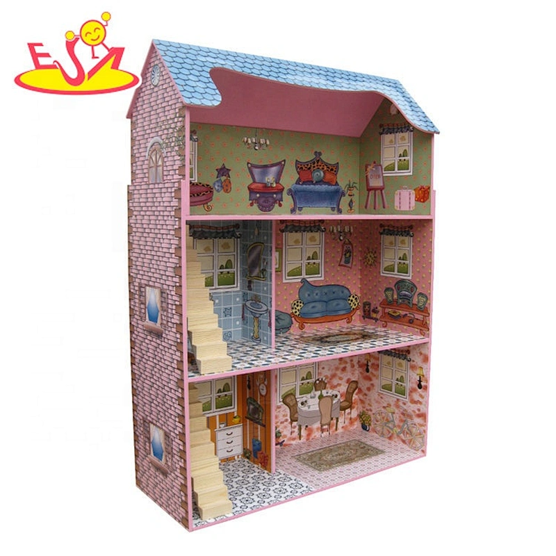Hot selling role play wooden miniature dollhouse for kids W06A406