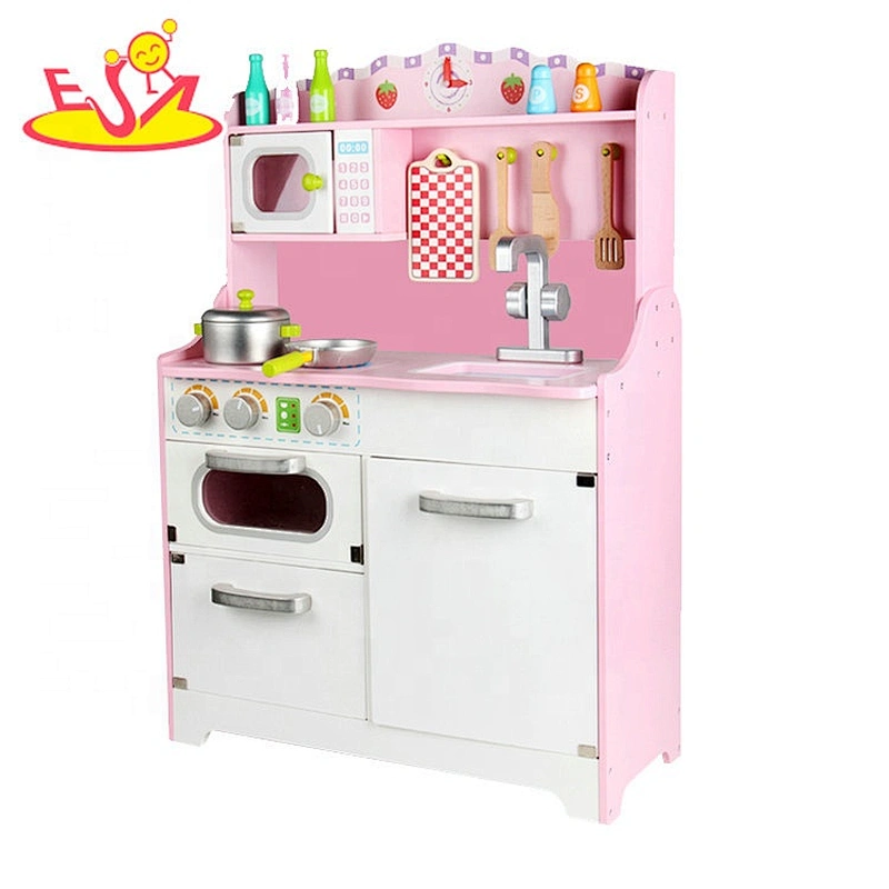 2020 New released pink wooden play kitchen set with accessories W10C482