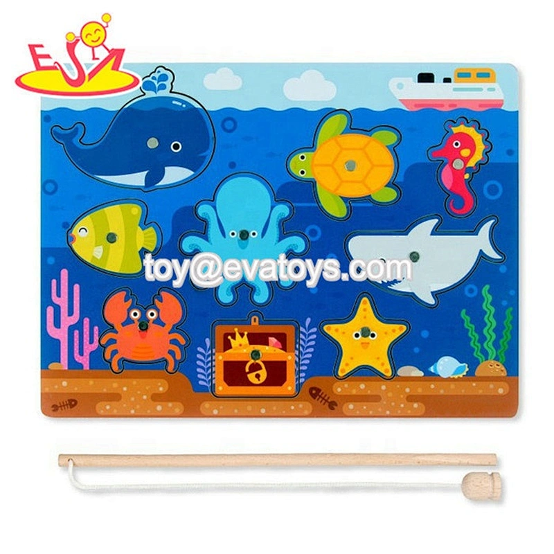 High quality preschool magnetic wooden fishing game for kids W01A359
