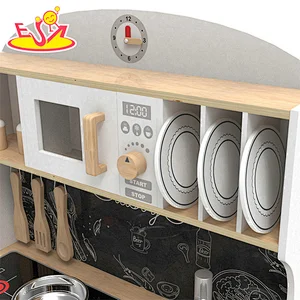 New arrival kids wooden kitchen toys play set with stainless accessories W10C546