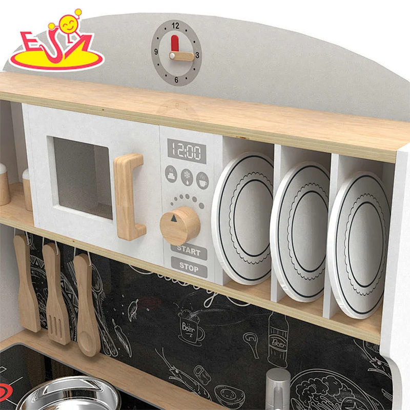 New arrival kids wooden kitchen toys play set with stainless accessories W10C546
