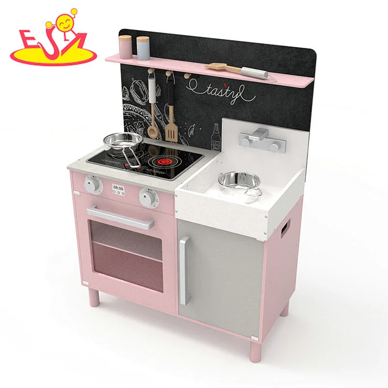 2020 New released pink wooden kids toys kitchen set for children W10C547B