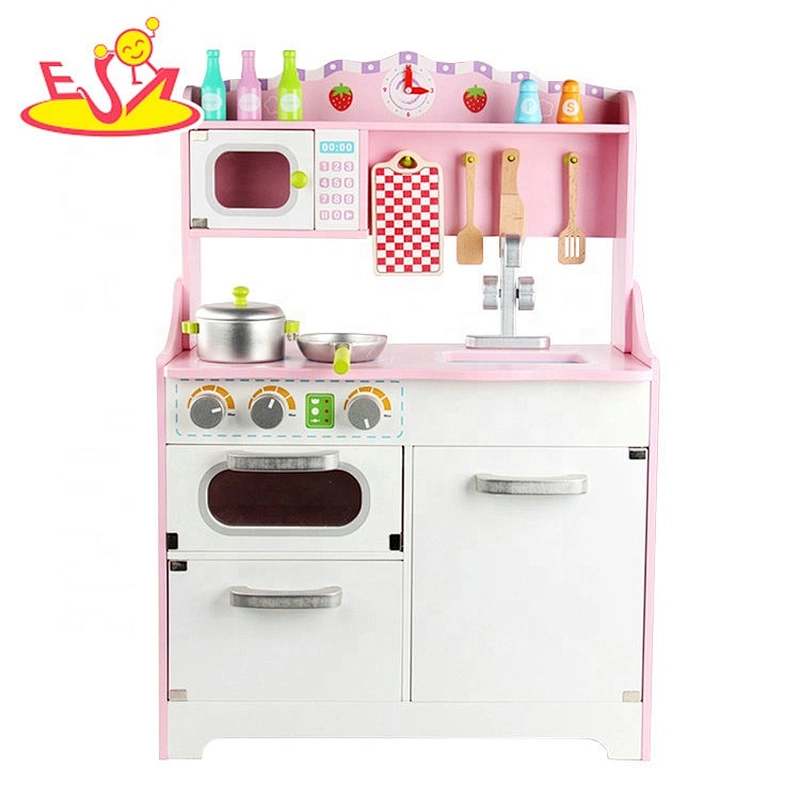2020 New released pink wooden play kitchen set with accessories W10C482