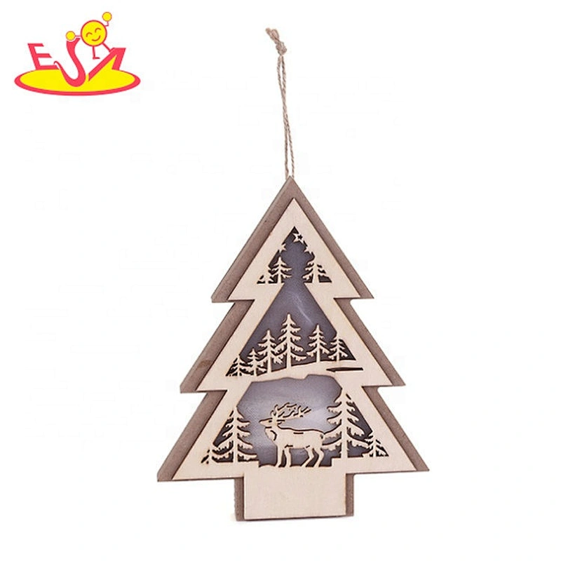 Christmas tree led hanging decorations wooden santa claus  hollow craft  W09D101