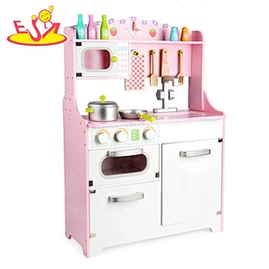 2020 New released pink wooden play kitchen set with accessories W10C482