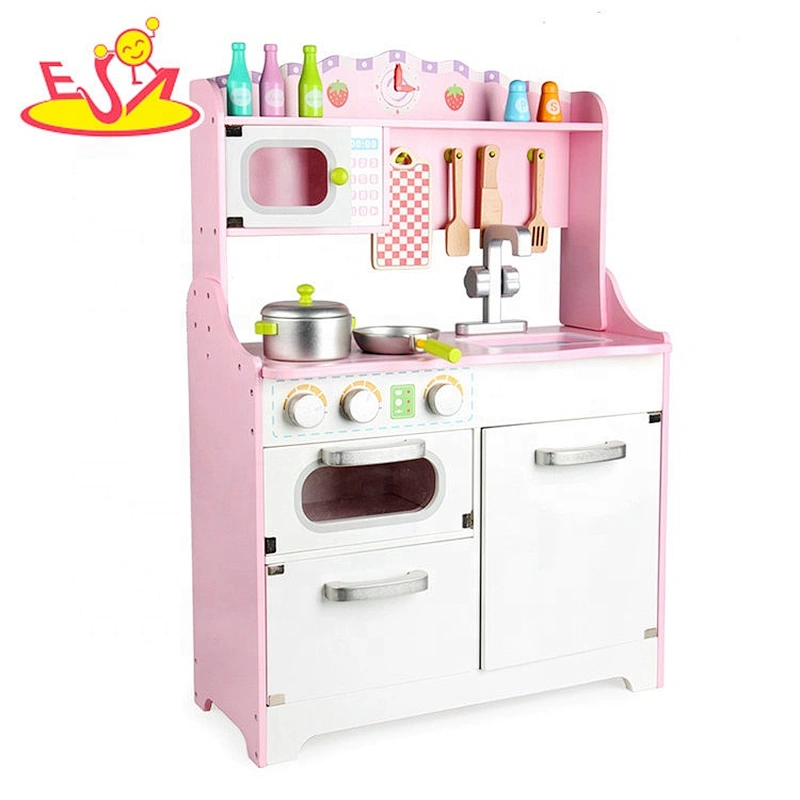 2020 New released pink wooden play kitchen set with accessories W10C482