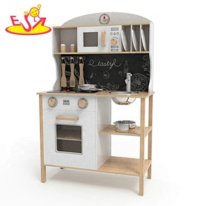 New arrival kids wooden kitchen toys play set with stainless accessories W10C546