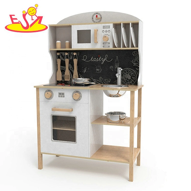 New arrival kids wooden kitchen toys play set with stainless accessories W10C546