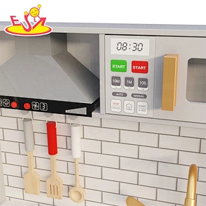 2020 New released kids wooden electronic play kitchen with ice maker, washing machine and refrigerator W10C514