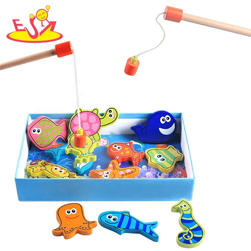 High quality preschool magnetic wooden fishing game for kids W01A359