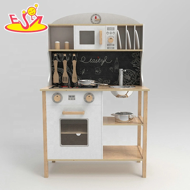 New arrival kids wooden kitchen toys play set with stainless accessories W10C546
