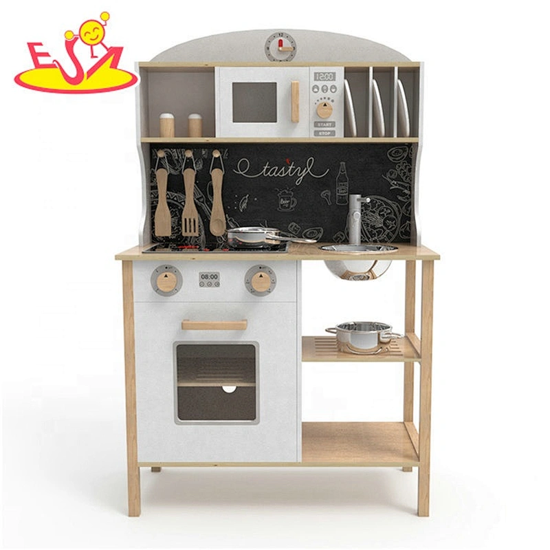 New arrival kids wooden kitchen toys play set with stainless accessories W10C546