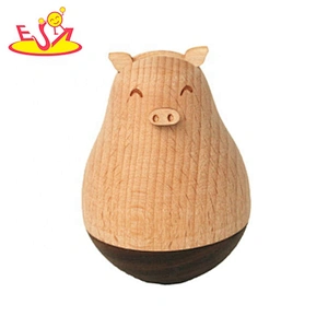 Wooden funny tumbler roly-poly toy for kids gift cute colorful wooden pig tumbler toy W18A089