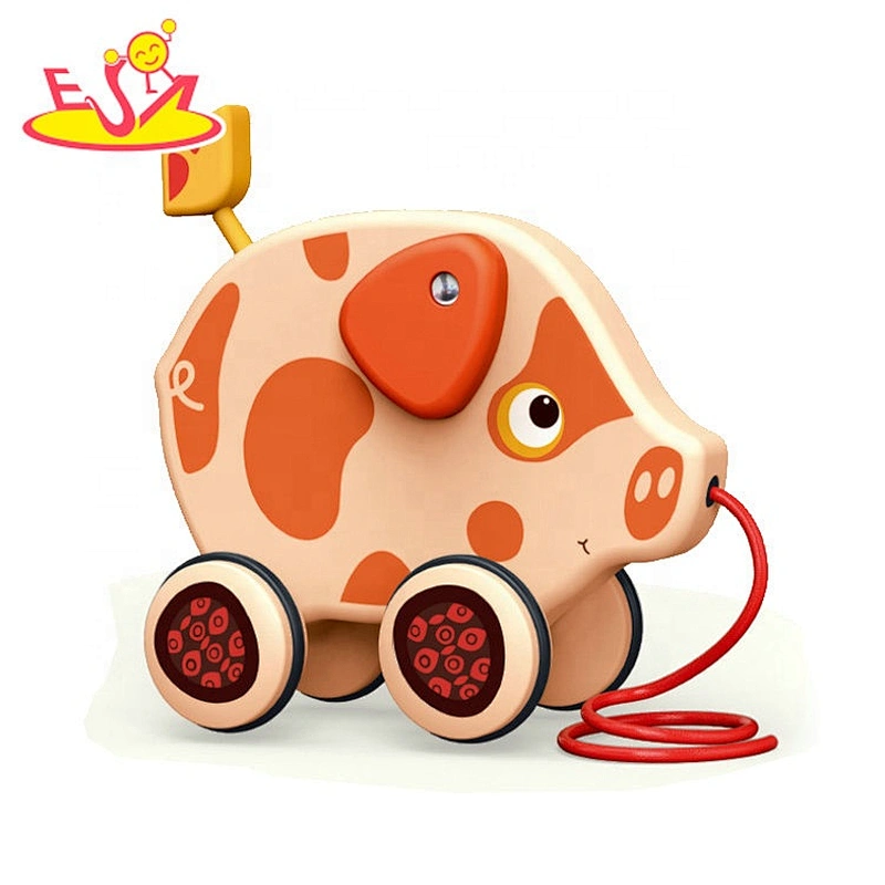 high quality mini wooden hippo pull toy for baby W05B199