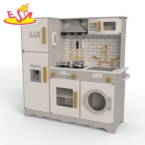 2020 New released kids wooden electronic play kitchen with ice maker, washing machine and refrigerator W10C514