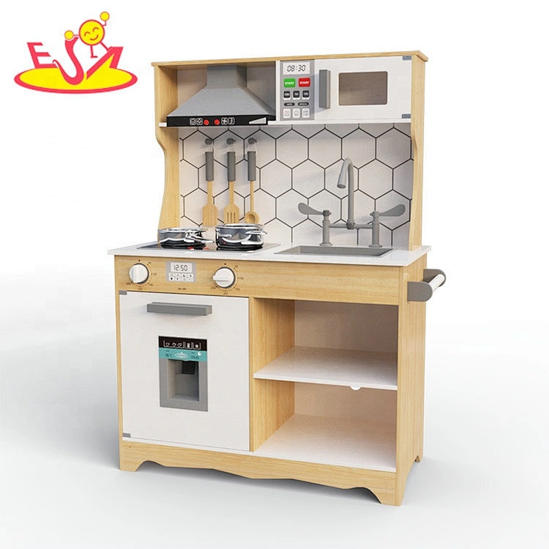 2020 New design pretend play wooden electronic toy kitchen for children W10C515