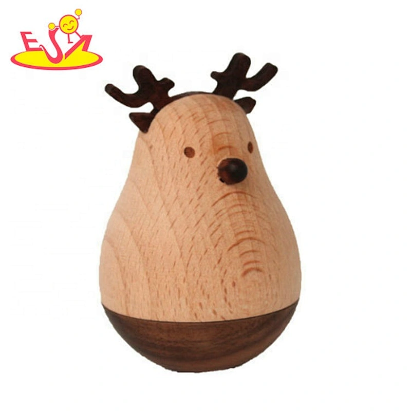 Wooden funny animal decoration tumbler roly-poly toy for kids gift cute colorful wooden tumbler toy W18A088