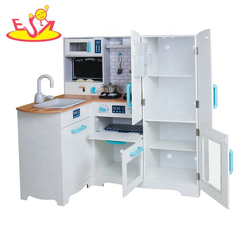 Top sale kids white wooden corner play kitchen with lights & sounds W10C595