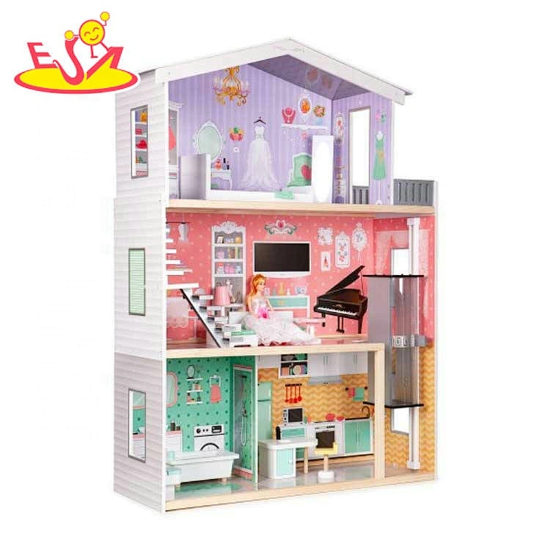 Customize pretend play wooden dollhouse miniature toy for kids W06A397