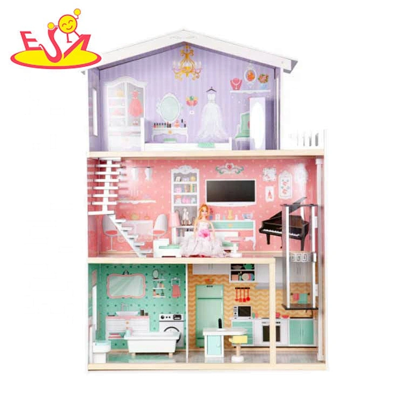Customize pretend play wooden dollhouse miniature toy for kids W06A397