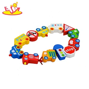 Hot sale educational wooden lacing blocks toy for children W11E159