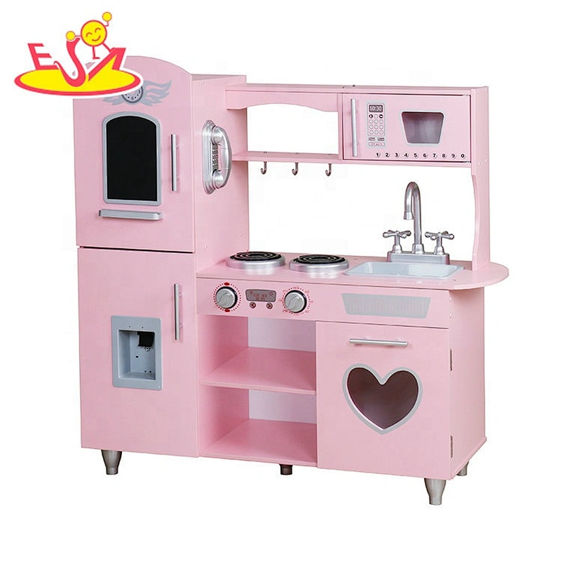 Ready to ship pink wooden toys kitchen play set for girls W10C566