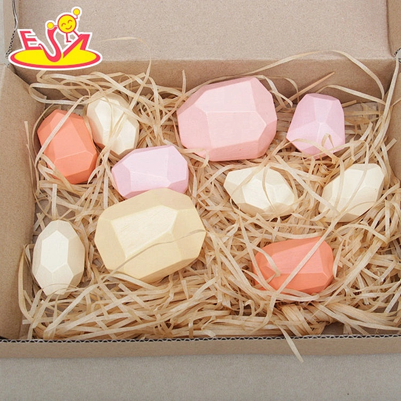 Customize stone shape wooden infant stacking blocks for children W13D307