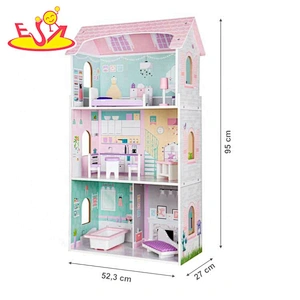 Customize pink wooden doll house set for girls W06A398