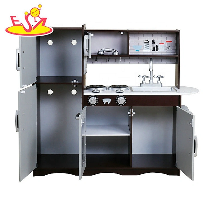 On sale kids brown wooden toy kitchen set for pretend play W10C570