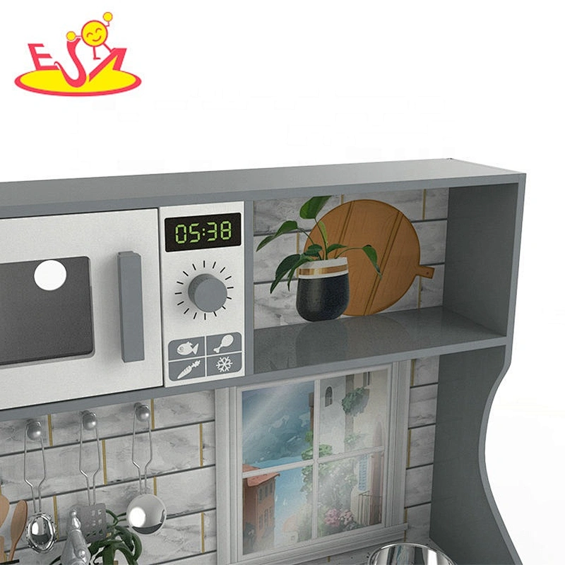 Customize children grey wood kitchen toy with drinking fountain W10C597F