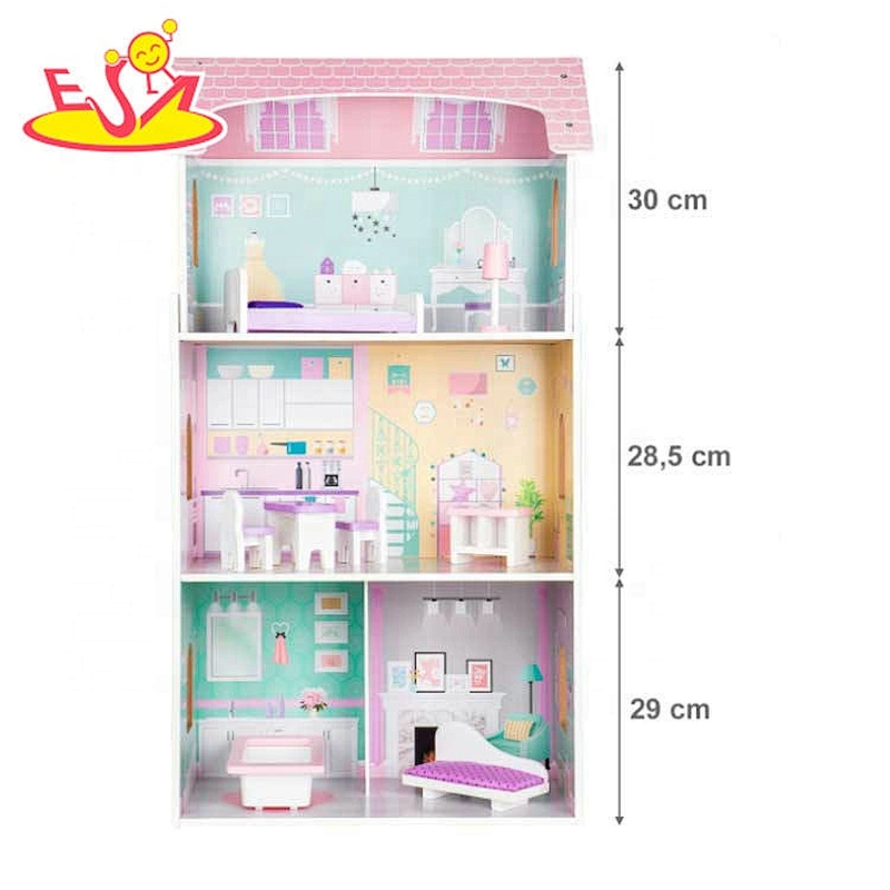 Customize pink wooden doll house set for girls W06A398