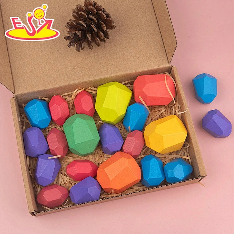 Customize 10 pcs wooden stacking stone blocks for children W13D306