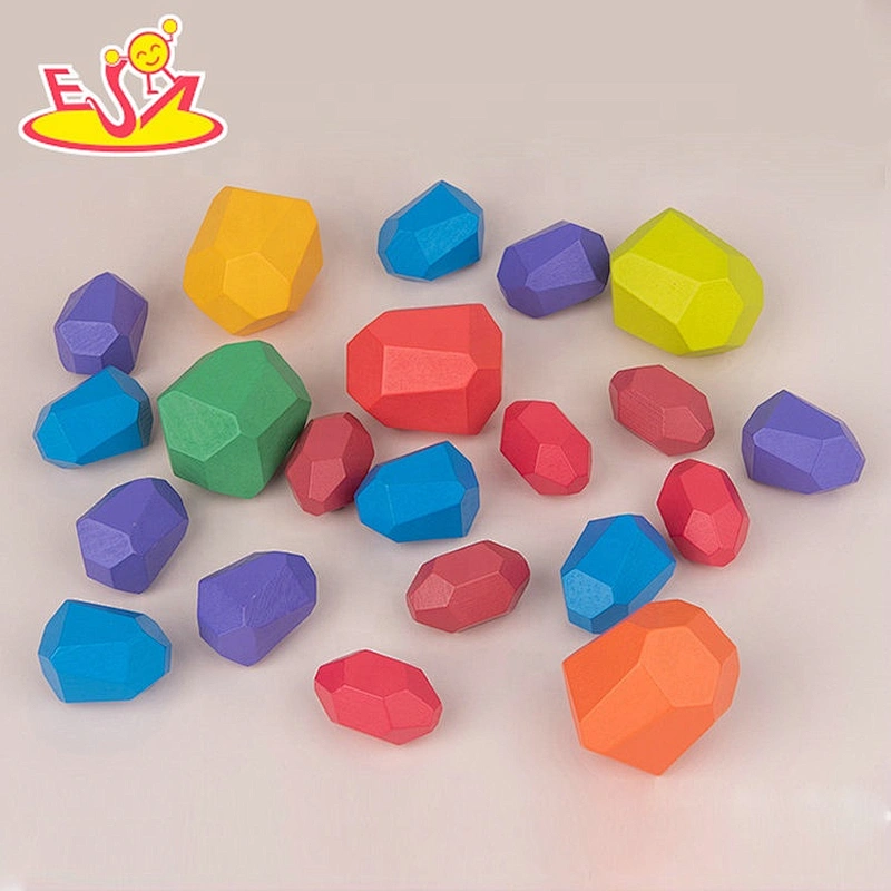 Customize stone shape wooden infant stacking blocks for children W13D307