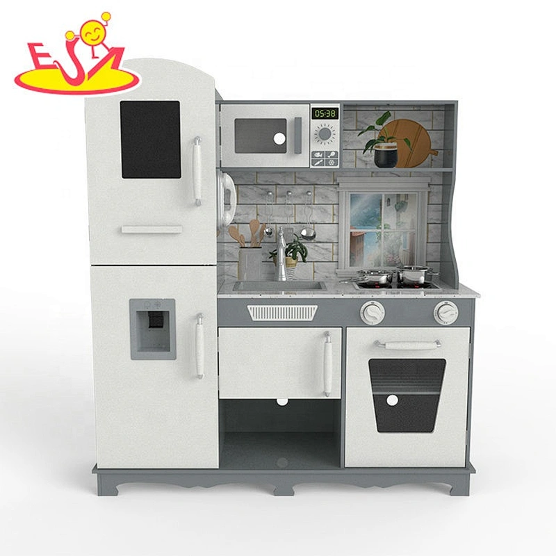 Customize children grey wood kitchen toy with drinking fountain W10C597F