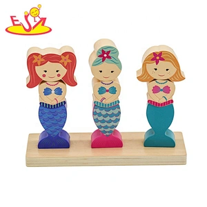 Customize educational wooden mermaid block toy for kids W13D293