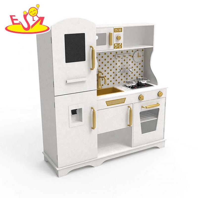 Customize white wooden girls kitchen set toys with drinking fountain W10C597C