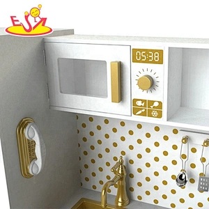 Customize white wooden girls kitchen set toys with drinking fountain W10C597C