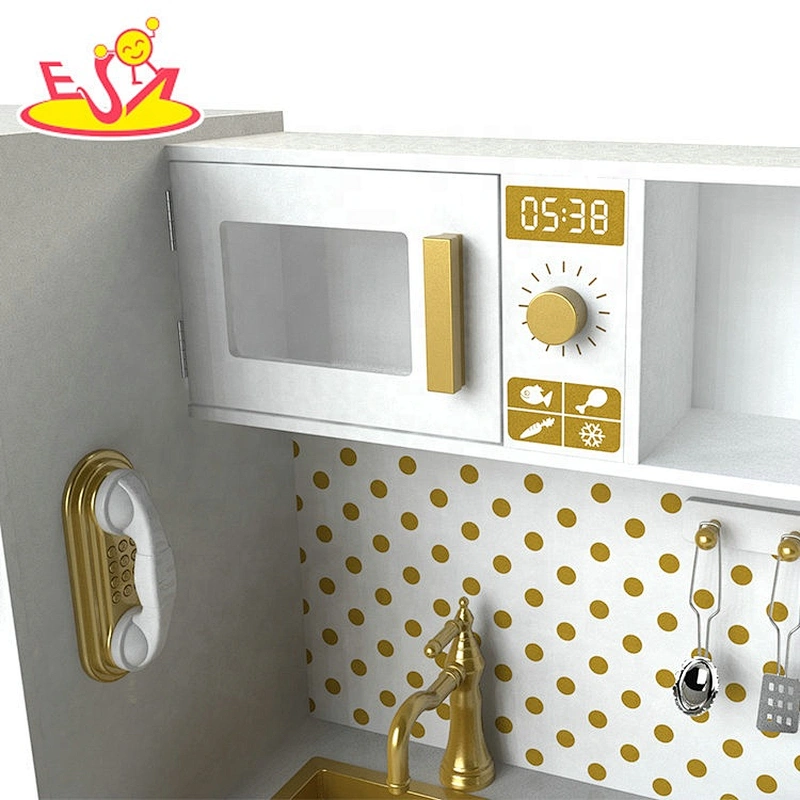 Customize white wooden girls kitchen set toys with drinking fountain W10C597C