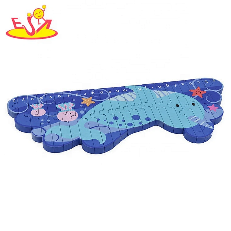 Customize kids cartoon wooden whale jigsaw puzzle with abc W14D120