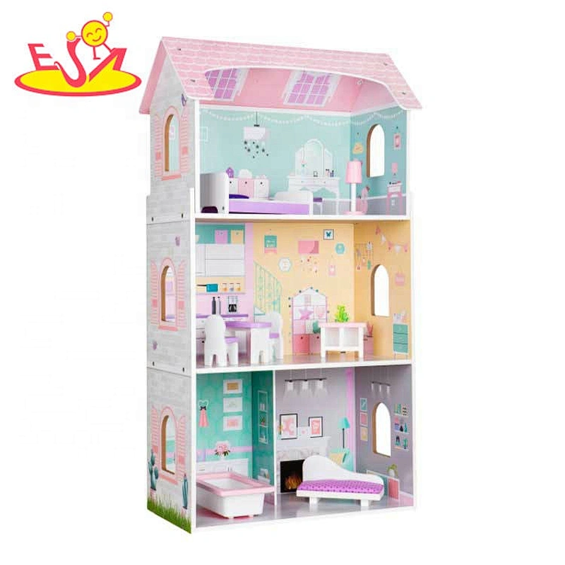 Customize pink wooden doll house set for girls W06A398