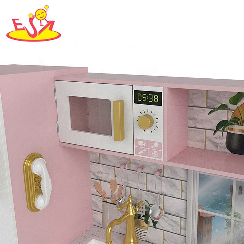 Customize pink wooden play toy kitchen with refridgerator W10C597E