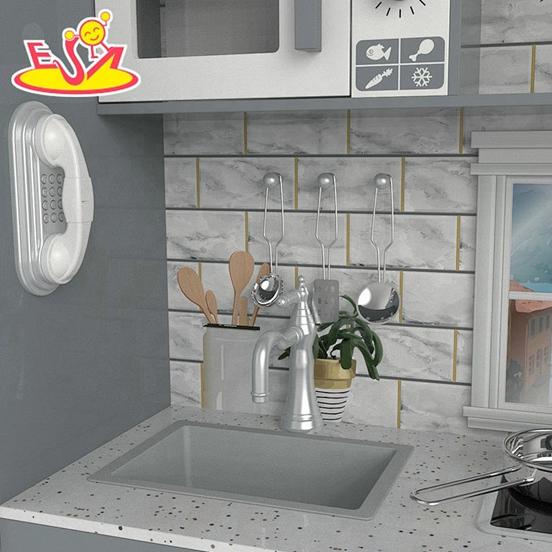 Customize children grey wood kitchen toy with drinking fountain W10C597F