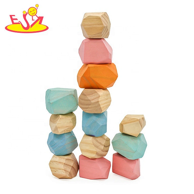 Customize colored 14pcs wooden stone blocks toy for kids W13A214