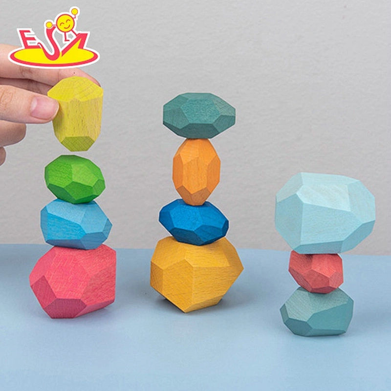 Customize 16PCS stone shape wooden large building blocks for kids W13D301