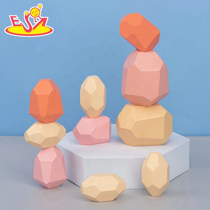 Customize 10PCS stone wooden sensory stacking blocks for kids W13D308